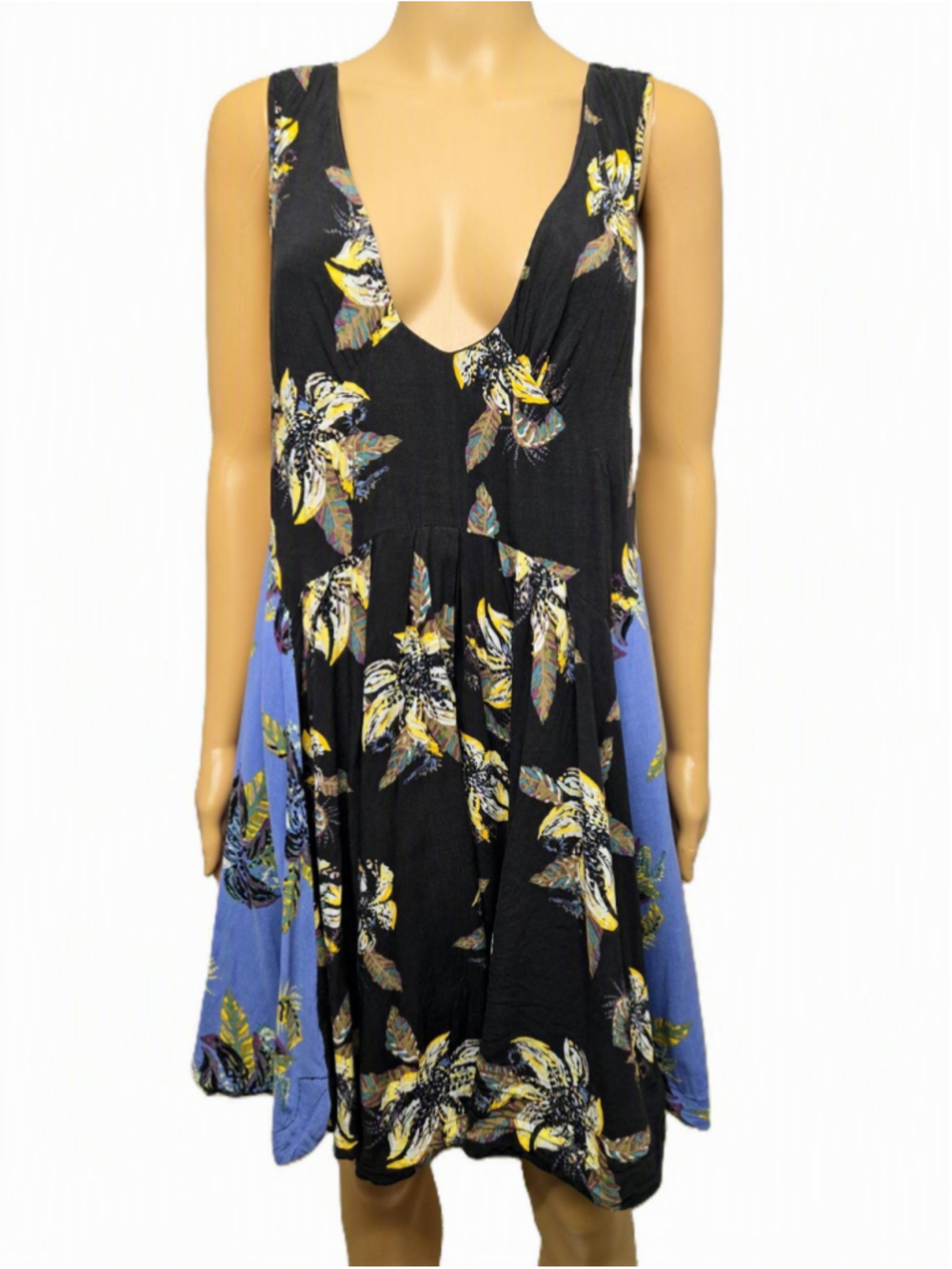 Free People Two-Tone Floral Mini Dress — Blue & Black - Picture 2 of 9